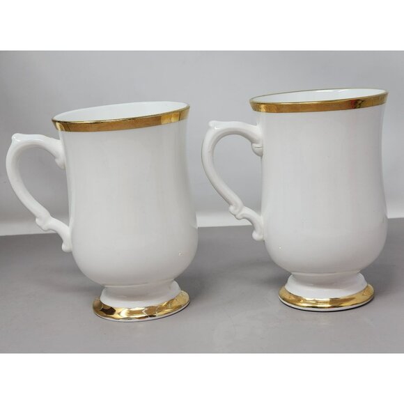 Set Of 4 Royal Victoria‎ Vintage White Fine ChiBone China Mugs Gold Trim Elegant - Picture 11 of 16